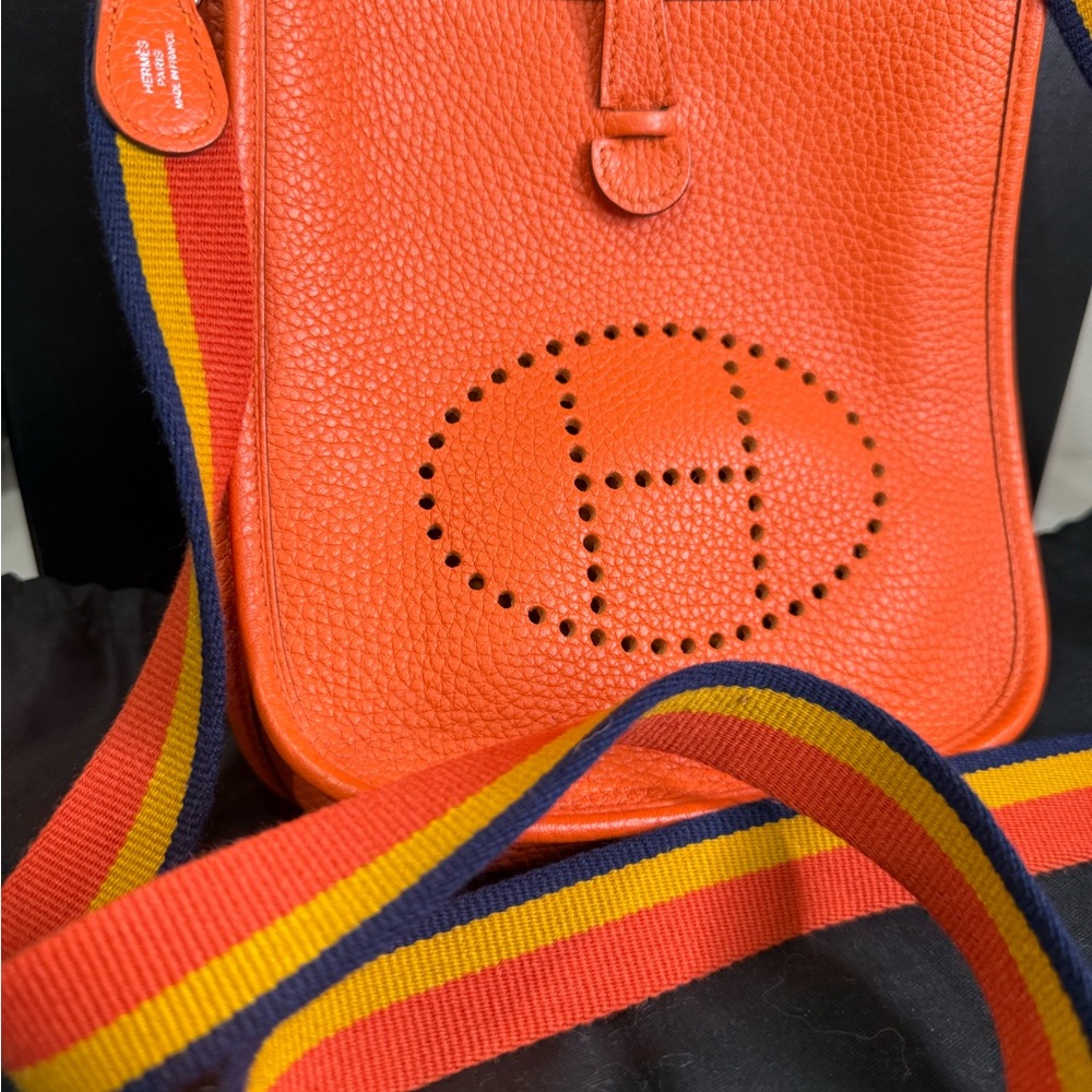 Hermes Evelyn TPM Evelyn Mini Orange Crossbody Bag - Authentic.